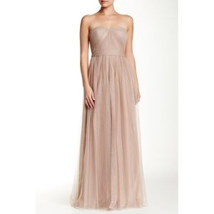 Tan/Champagne Strapless Tulle Gown